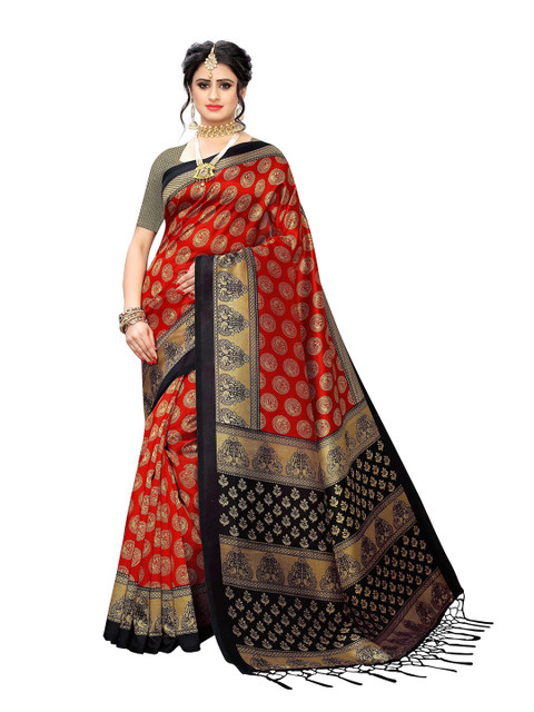 

KALINI Red & Gold-Toned Ethnic Motifs Art Silk Saree