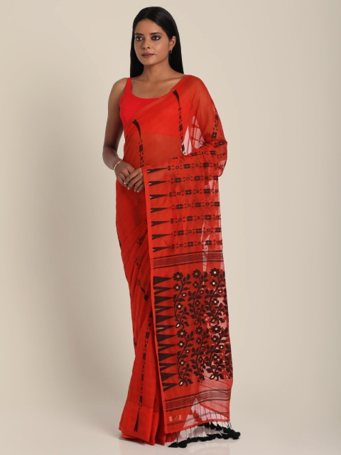 

Suta Red & Black Floral Polyester Jacquard Handloom Saree