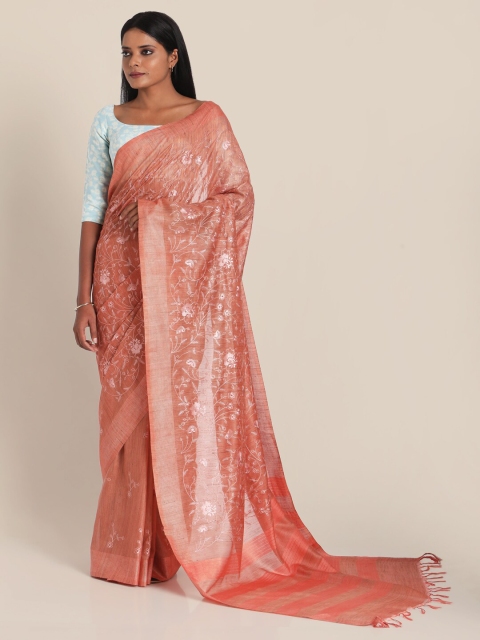 

Suta Orange Floral Embroidered Saree