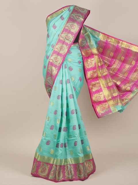 

Pothys Sea Green & Pink Ethnic Motifs Woven Deisgn Saree
