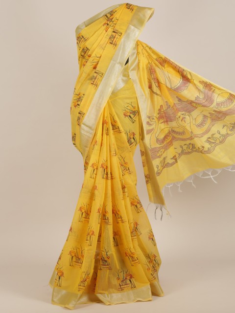 

Pothys Yellow & Gold-Toned Ethnic Motifs Zari Saree
