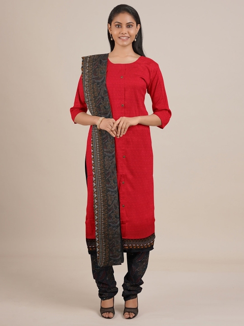 

Pothys Red & Black Unstitched Dress Material