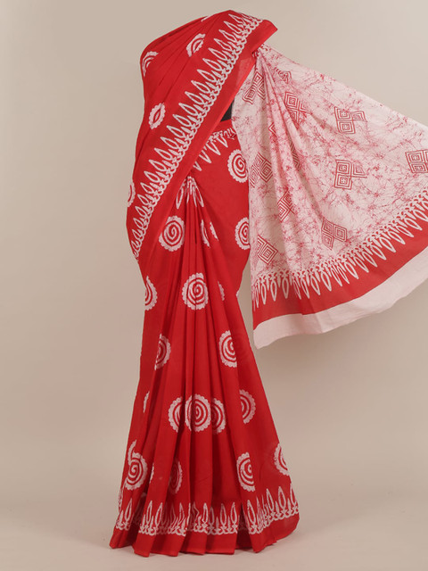 

Pothys Red & White Batik Saree