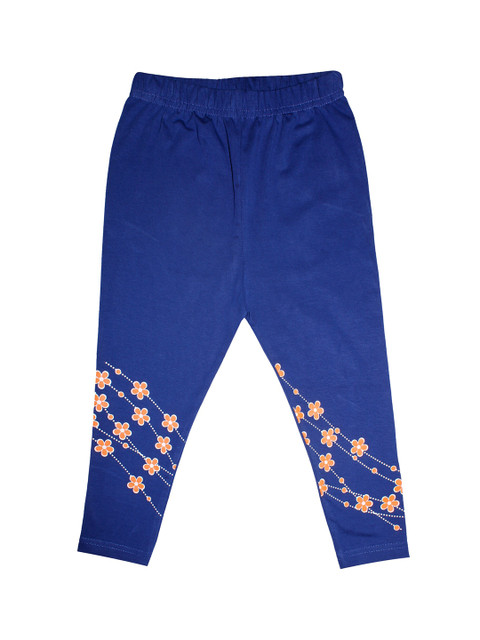 

KiddoPanti Girls Blue & Orange Flower Printed Capri Leggings