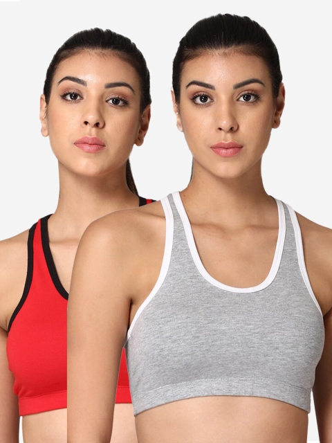 

ABELINO Red & Grey Melange Full Coverage Workout Bra ZYM2PCCONREDGREY-Red