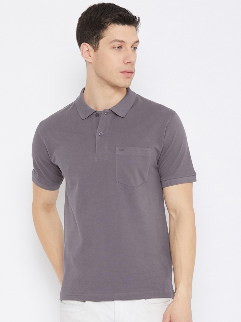 

Okane Men Grey Polo Collar T-shirt
