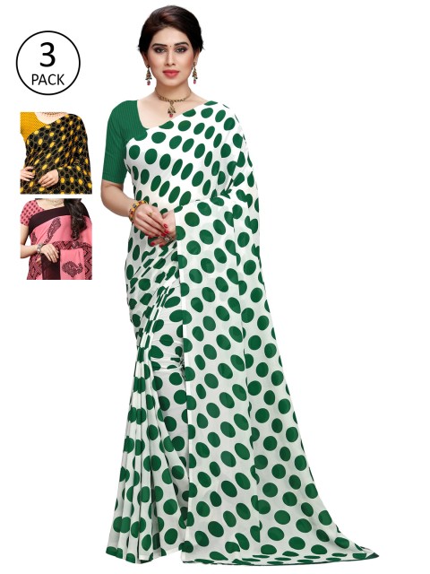 

KALINI Pack of 3 Printed Saree, White