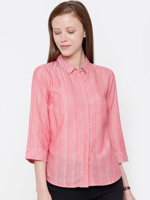 

CINNAMON CLOSET Pink Striped Shirt Style Top