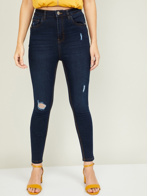 

Ginger by Lifestyle Women Blue Skinny Fit Low Distress Light Fade Jeans