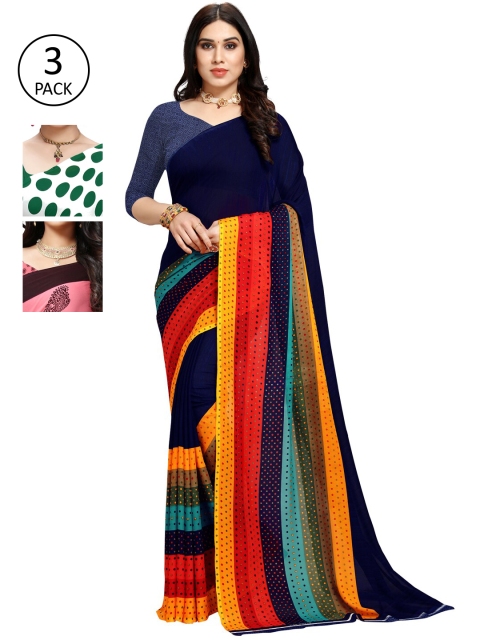 

KALINI Pink & Blue Pack of 3 Printed Saree