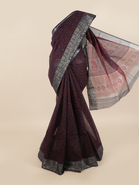 

Pothys Navy Blue & Maroon Floral Zari Saree