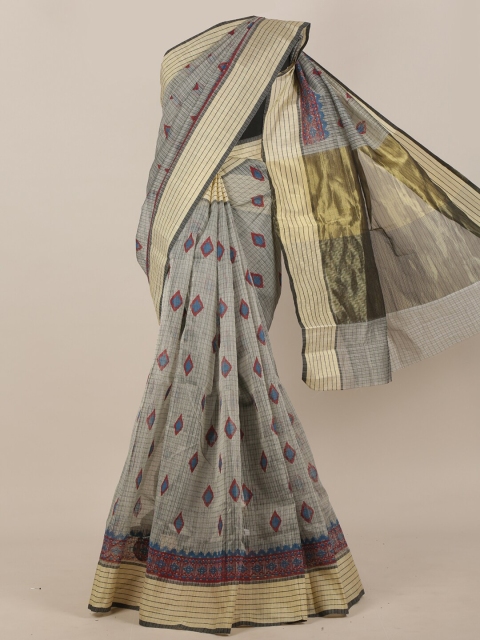 

Pothys Grey & Blue Geometric Printed Saree