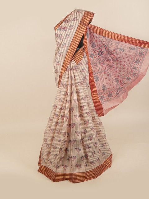 

Pothys Cream & Orange Floral Saree