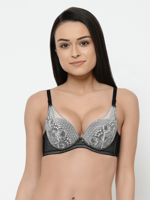 

Cosmo Lady Black & Grey Push-Up Bra Underwired Heavily Padded Bra 090020Black32B