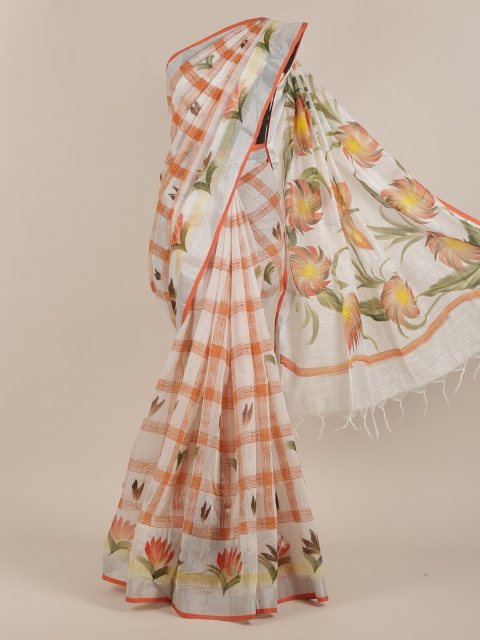 

Pothys White & Orange Floral Zari Saree