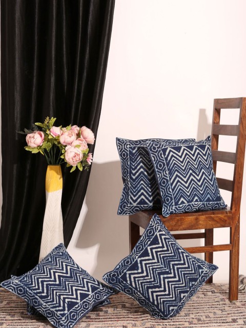 

Gulaab Jaipur White & Navy Blue Set of 5 Indigo Hand block Printed Square Cushion Covers