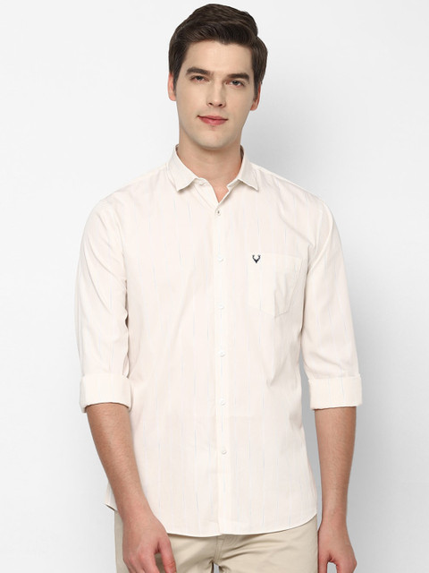 

Allen Solly Men Cream-Coloured Slim Fit Striped Casual Shirt