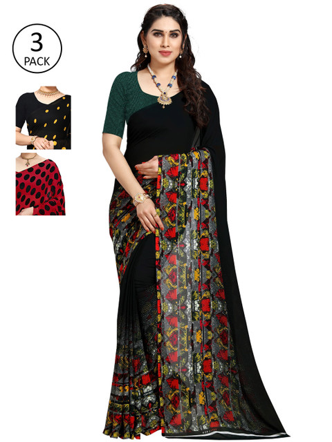 

KALINI Multi Pack of 3 Printed Poly Georgette Saree