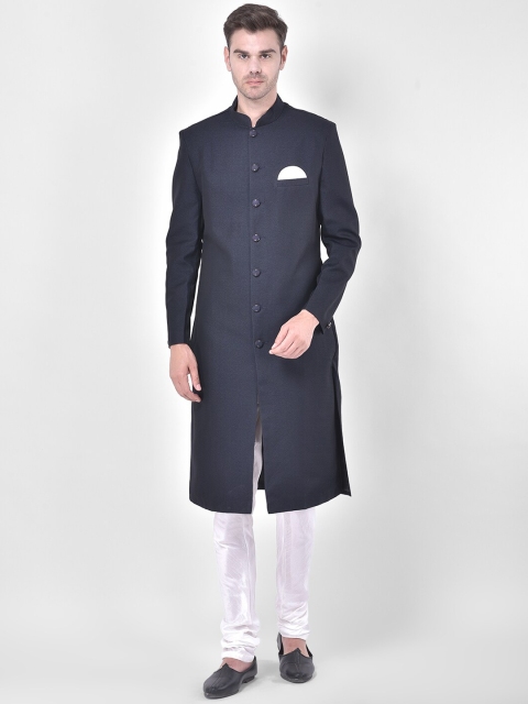 

SG RAJASAHAB Men Navy Blue & White Solid Sherwani Set