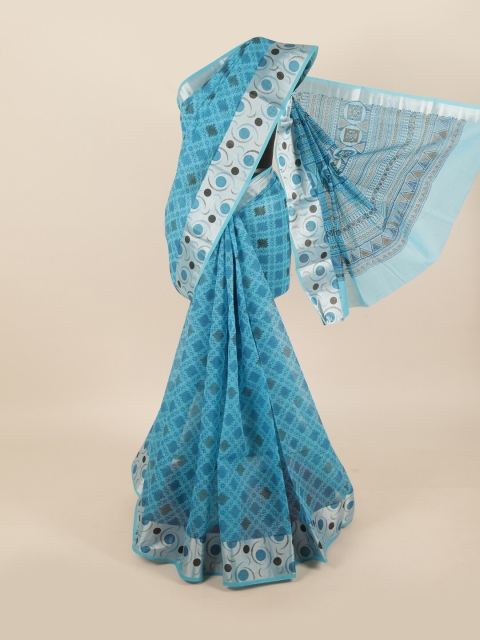 

Pothys Blue & Silver-Toned Printed Saree