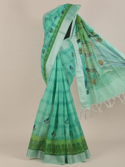 

Pothys Green & Blue Checked Zari Saree