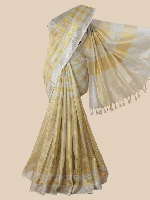

Pothys Gold & Silver Checked Liva Saree