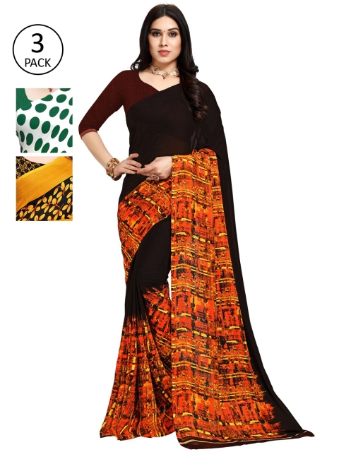 KALINI White & Green Pack of 3 Printed Saree