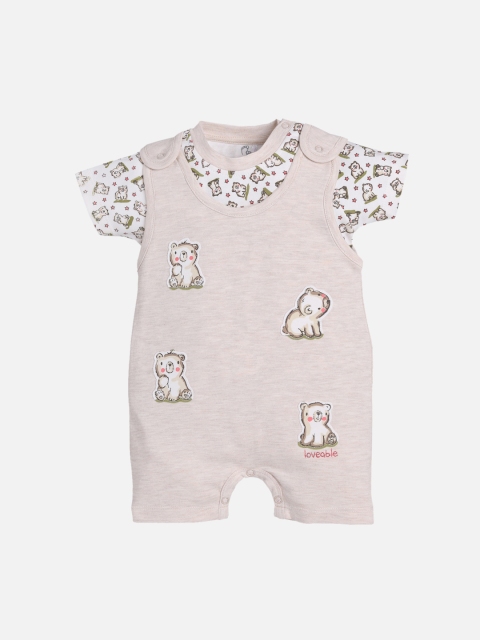 

BABY GO Boys Beige Printed Rompers with TShirt