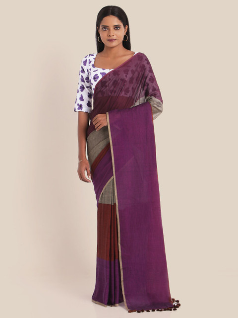 

Suta Purple & Grey Colourblocked Pure Cotton Saree