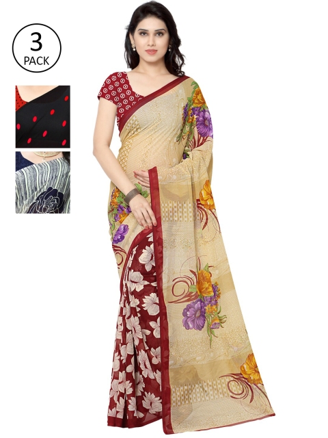 

KALINI Women Pack of 3 Printed Sarees, Red