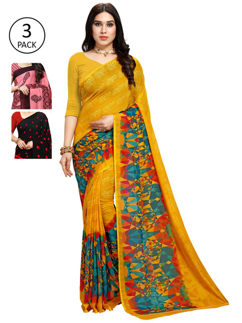 

KALINI Pack Of 3 Multicoloured Poly Georgette Sarees, Multi