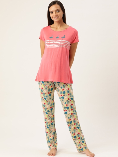 

Sweet Dreams Women Pink & Beige Printed Night Suit