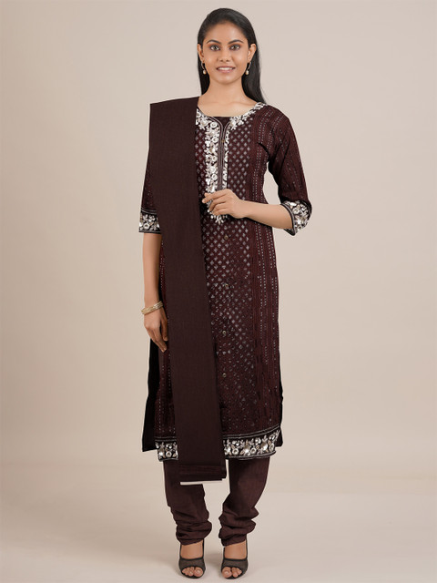 

Pothys Brown & White Unstitched Dress Material