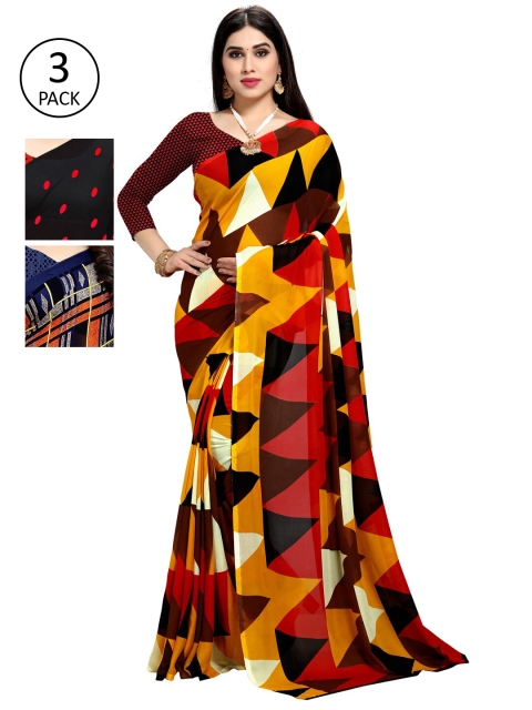 

KALINI Red & Black Pack of 3 Printed Saree