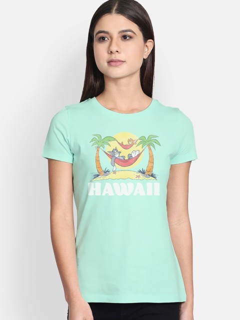 

Free Authority Women Green Tom Jerry Printed Pure Cotton T-shirt