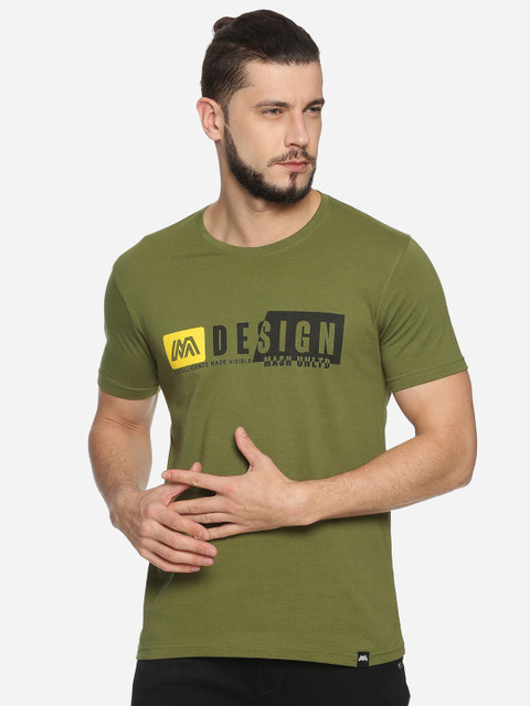 

MASH UNLIMITED Men Olive Green Typography Printed Slim Fit T-shirt