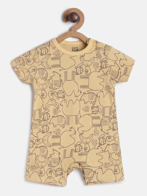

MINI KLUB Infants Boys Khaki-Coloured Printed Cotton Rompers
