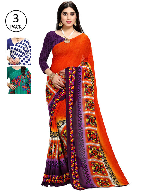 

KALINI Women Pack Of 3 Printed Sarees, White