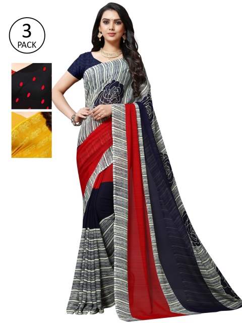 

KALINI Pack of 3 Poly Georgette Printed Sarees, Mustard