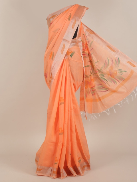 

Pothys Orange & Silver-Toned Ethnic Motifs Saree