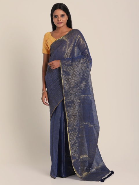 Suta Blue & Gold-Toned Pure Cotton Handloom Saree