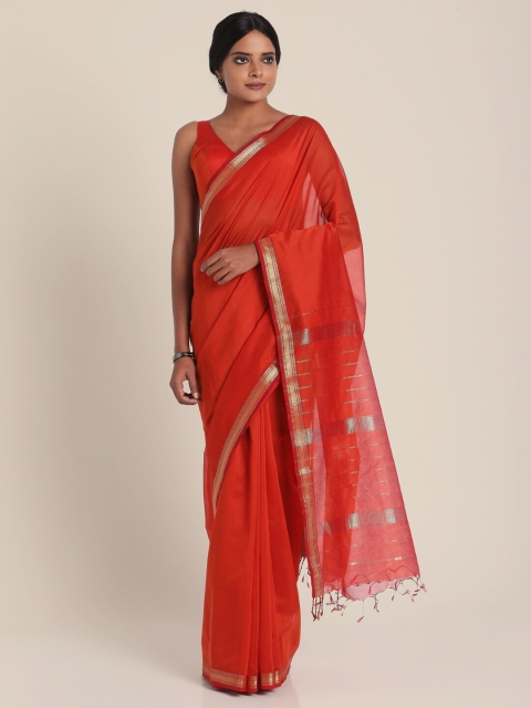 

Suta Orange & Gold-Toned Zari Silk Blend Saree