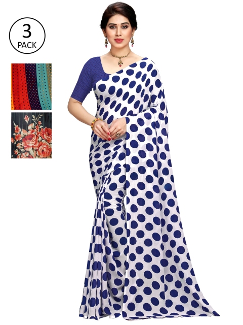 KALINI Pack of 3 Printed Poly Georgette Saree, Multi
