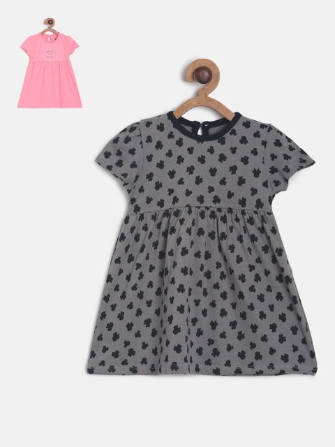 

MINI KLUB Girls Printed Grey And Black Multi Dress