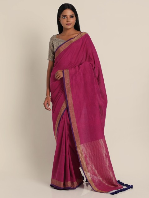 

Suta Pink & Gold-Toned Linen Blend Saree