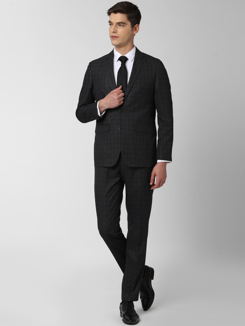 

Peter England Elite Men Grey & Black Checked Slim-Fit Single-Breasted Two-Piece Formal Suit