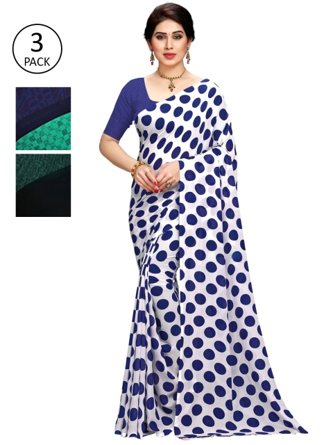 

KALINI Pack Of 3 White & Blue Saree