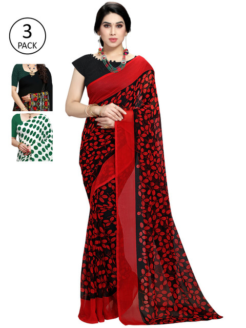 

KALINI Women Pack of 3 Printed Poly Georgette Sarees, White