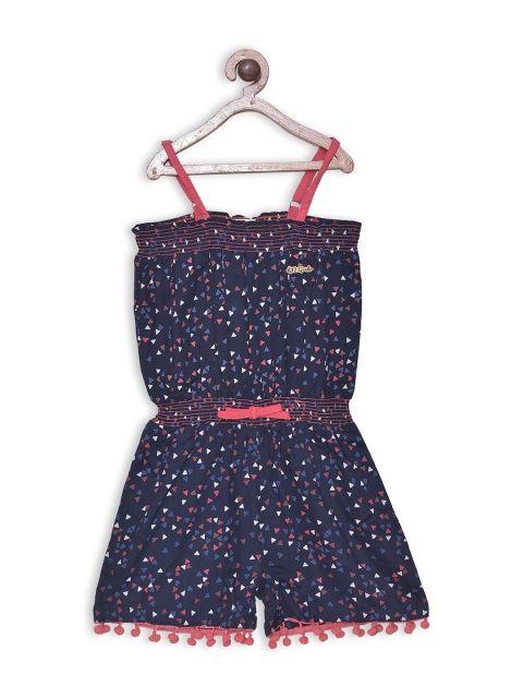 

612 league Girls Navy Blue & Pink Printed Jumpsuit