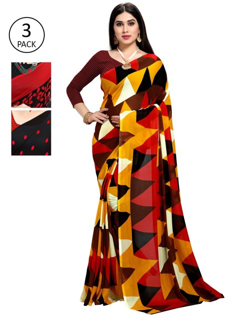 

KALINI Pack Of 3 Black & Red Saree